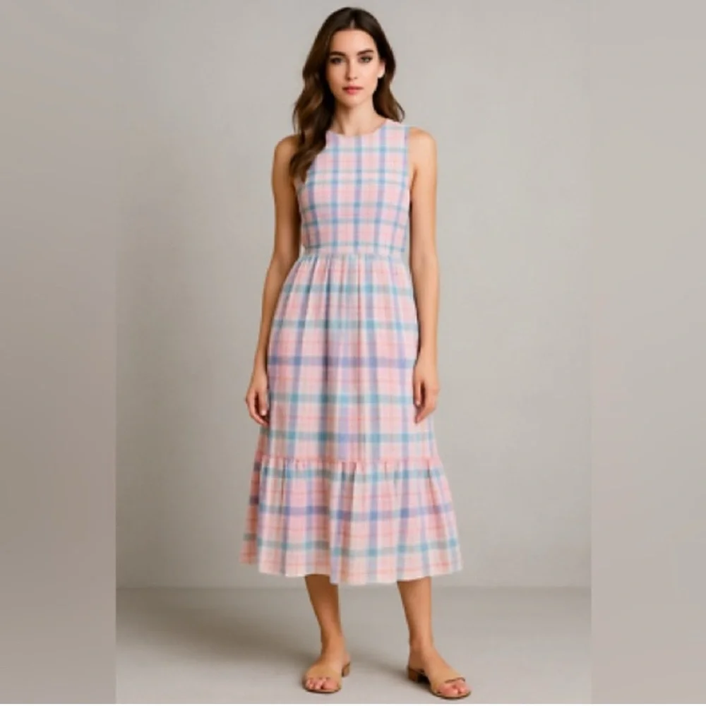 J Crew pastel plaid midi dress, size XXS - Picture 7 of 14